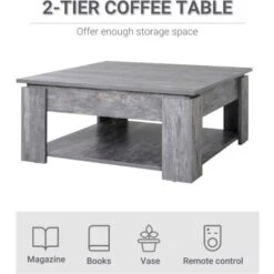 HOMCOM 2 Tier Coffee Table Accent End Console Table Bottom Shelf Storage -Living Room Furniture Store 10092458 4