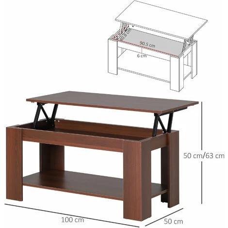 HOMCOM 100cm Modern Lift Up Top Coffee Table Desk Hidden Storage Bottom Shelf 4 HOMCOM 100cm Modern Lift Up Top Coffee Table Desk Hidden Storage Bottom Shelf - Image 2