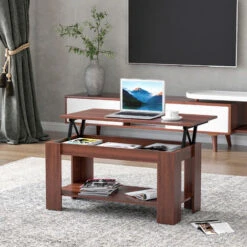 HOMCOM 100cm Modern Lift Up Top Coffee Table Desk Hidden Storage Bottom Shelf 9 HOMCOM 100cm Modern Lift Up Top Coffee Table Desk Hidden Storage Bottom Shelf -Living Room Furniture Store 10092487 3