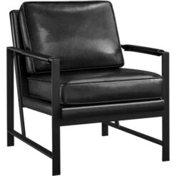 Yaheetech Retro Upholstered Faux Leather Accent Chair, Black