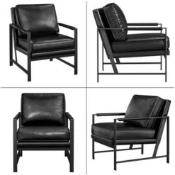 Yaheetech Retro Upholstered Faux Leather Accent Chair, Black -Living Room Furniture Store 100960969 4