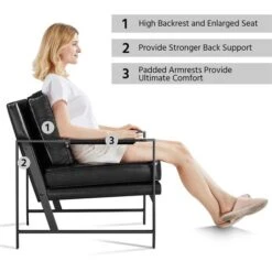 Yaheetech Retro Upholstered Faux Leather Accent Chair, Black -Living Room Furniture Store 100960969 5