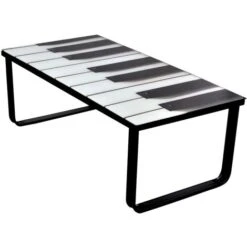 Coffee Table With Piano Printing Glass Top VidaXL
