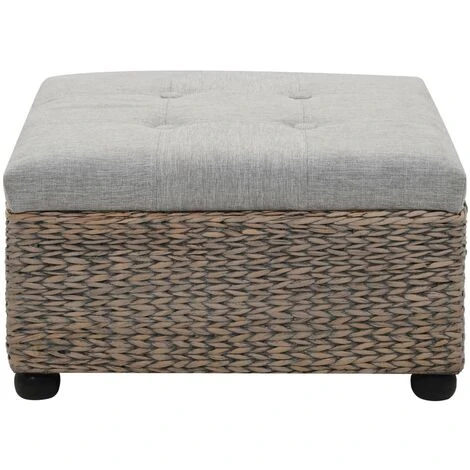 Ottoman Seagrass 65x65x40 Cm Grey VidaXL 4 Ottoman Seagrass 65x65x40 Cm Grey VidaXL - Image 2