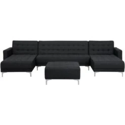 Modular U-Shaped Corner Sofa Bed 2 Chaises Ottoman Graphite Grey Fabric Aberdeen