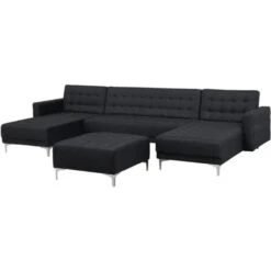 Modular U-Shaped Corner Sofa Bed 2 Chaises Ottoman Graphite Grey Fabric Aberdeen -Living Room Furniture Store 10759840 4