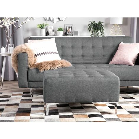Modern Ottoman Square Footstool Grey Fabric Tufted Aberdeen 4 Modern Ottoman Square Footstool Grey Fabric Tufted Aberdeen - Image 2