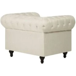 Modern Scroll Arm Fabric Club Chair Tufted Back Beige Chesterfield -Living Room Furniture Store 11267255 5