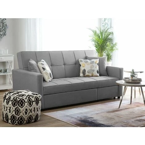 Modern Fabric Sofa Bed Polyester Extra Pillows Convertible Light Grey Glomma 4 Modern Fabric Sofa Bed Polyester Extra Pillows Convertible Light Grey Glomma - Image 2