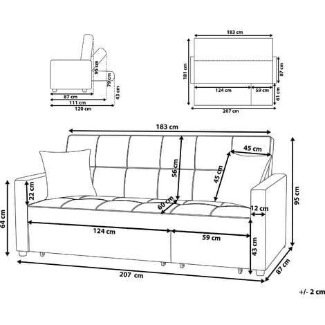 Modern Fabric Sofa Bed Polyester Extra Pillows Convertible Light Grey Glomma 5 Modern Fabric Sofa Bed Polyester Extra Pillows Convertible Light Grey Glomma - Image 3