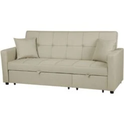 Modern Fabric Sofa Bed Polyester Extra Pillows Convertible Beige Glomma -Living Room Furniture Store 11295153 4