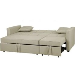 Modern Fabric Sofa Bed Polyester Extra Pillows Convertible Beige Glomma -Living Room Furniture Store 11295153 5