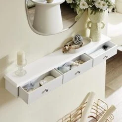 SoBuy Wall Mounted Shelf With 3 Drawers, Storage Unit, White Finish, FRG43-L-W -Living Room Furniture Store 11320569 3