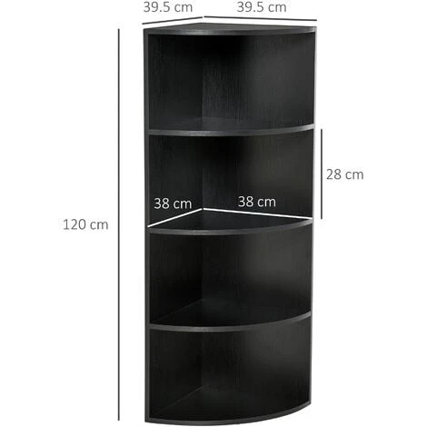 HOMCOM Corner Shelf 4 Tier Fan Bookshelf Plants Stand Wood Freestanding Unit Black 4 HOMCOM Corner Shelf 4 Tier Fan Bookshelf Plants Stand Wood Freestanding Unit Black - Image 2