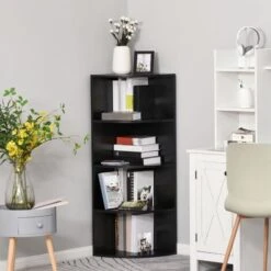HOMCOM Corner Shelf 4 Tier Fan Bookshelf Plants Stand Wood Freestanding Unit Black 9 HOMCOM Corner Shelf 4 Tier Fan Bookshelf Plants Stand Wood Freestanding Unit Black -Living Room Furniture Store 11678474 3