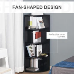 HOMCOM Corner Shelf 4 Tier Fan Bookshelf Plants Stand Wood Freestanding Unit Black 10 HOMCOM Corner Shelf 4 Tier Fan Bookshelf Plants Stand Wood Freestanding Unit Black -Living Room Furniture Store 11678474 4