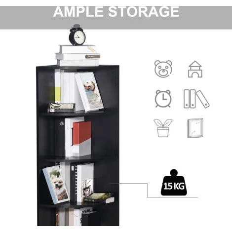 HOMCOM Corner Shelf 4 Tier Fan Bookshelf Plants Stand Wood Freestanding Unit Black 7 HOMCOM Corner Shelf 4 Tier Fan Bookshelf Plants Stand Wood Freestanding Unit Black - Image 5