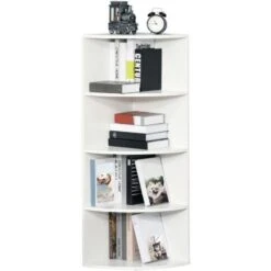 HOMCOM Corner Shelf 4 Tier Fan Bookshelf Plants Stand Wood Freestanding Unit White