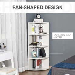 HOMCOM Corner Shelf 4 Tier Fan Bookshelf Plants Stand Wood Freestanding Unit White -Living Room Furniture Store 11678476 4
