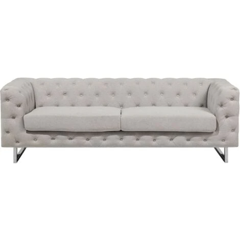 Sofa Set 3+2 Seater Upholstered Button Tufting Chesterfield Style Beige Vissland 6 Sofa Set 3+2 Seater Upholstered Button Tufting Chesterfield Style Beige Vissland - Image 4