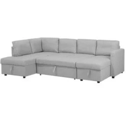 U-Shaped Sofa Bed Light Grey Modern 5 Seater Storage Fabric Upholstered Karrabo -Living Room Furniture Store 11757938 4