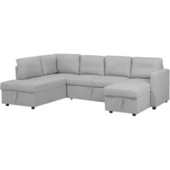 U-Shaped Sofa Bed Light Grey Modern 5 Seater Storage Fabric Upholstered Karrabo -Living Room Furniture Store 11757938 5 1