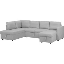 U-Shaped Sofa Bed Light Grey Modern 5 Seater Storage Fabric Upholstered Karrabo -Living Room Furniture Store 11757938 5