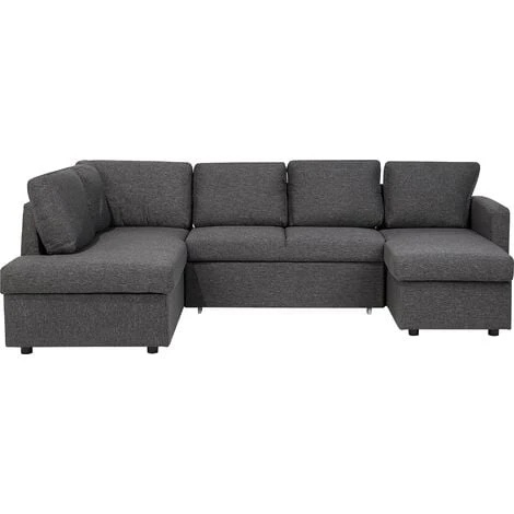 U-Shaped Sofa Bed Dark Grey Modern 5 Seater Storage Fabric Upholstered Karrabo 3 U-Shaped Sofa Bed Dark Grey Modern 5 Seater Storage Fabric Upholstered Karrabo