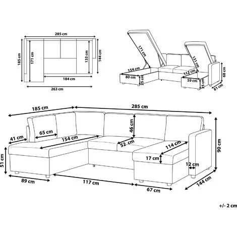 U-Shaped Sofa Bed Dark Grey Modern 5 Seater Storage Fabric Upholstered Karrabo 5 U-Shaped Sofa Bed Dark Grey Modern 5 Seater Storage Fabric Upholstered Karrabo - Image 3