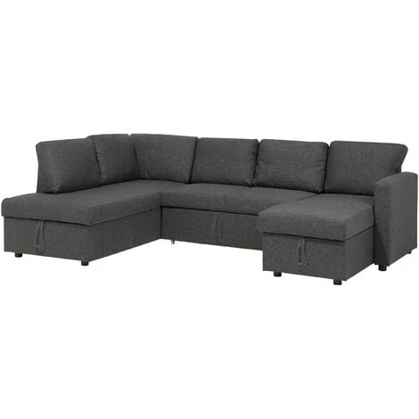 U-Shaped Sofa Bed Dark Grey Modern 5 Seater Storage Fabric Upholstered Karrabo 6 U-Shaped Sofa Bed Dark Grey Modern 5 Seater Storage Fabric Upholstered Karrabo - Image 4