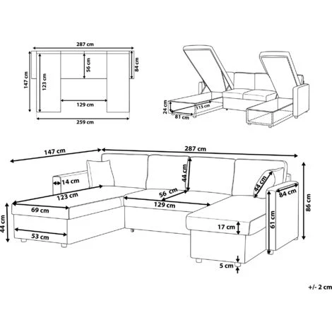 Fabric Corner Sofa Bed Beige Polyester U-Shaped Storage Convertible Sommen 5 Fabric Corner Sofa Bed Beige Polyester U-Shaped Storage Convertible Sommen - Image 3