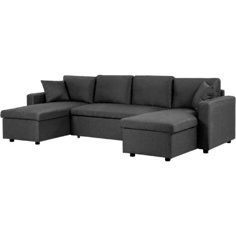 Fabric Corner Sofa Bed Dark Grey Polyester U-Shaped Storage Convertible Sommen 6 Fabric Corner Sofa Bed Dark Grey Polyester U-Shaped Storage Convertible Sommen - Image 4