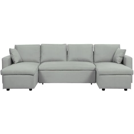 Fabric Corner Sofa Bed Grey Polyester U-Shaped Storage Convertible Sommen 3 Fabric Corner Sofa Bed Grey Polyester U-Shaped Storage Convertible Sommen