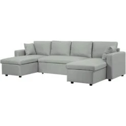 Fabric Corner Sofa Bed Grey Polyester U-Shaped Storage Convertible Sommen 10 Fabric Corner Sofa Bed Grey Polyester U-Shaped Storage Convertible Sommen -Living Room Furniture Store 11929008 4