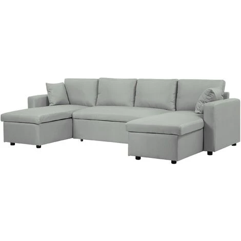 Fabric Corner Sofa Bed Grey Polyester U-Shaped Storage Convertible Sommen 6 Fabric Corner Sofa Bed Grey Polyester U-Shaped Storage Convertible Sommen - Image 4