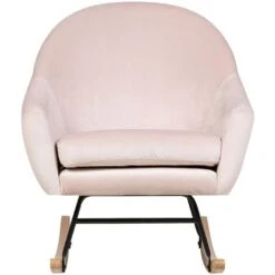 Modern Retro Rocking Chair Comfortable Padded Armchair Wooden Skates Pink Oxie -Living Room Furniture Store 12223715 4 1