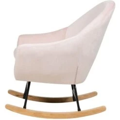 Modern Retro Rocking Chair Comfortable Padded Armchair Wooden Skates Pink Oxie -Living Room Furniture Store 12223715 5 1