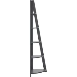 Modern Ladder Corner Shelf 5 Tiers Bookcase Grey Mobile Solo -Living Room Furniture Store 12349766 4