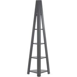 Modern Ladder Corner Shelf 5 Tiers Bookcase Grey Mobile Solo -Living Room Furniture Store 12349766 5