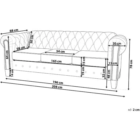 Vintage Fabric 3 Seater Sofa Beige Polyester Buttoned Scroll Arms Chesterfield 5 Vintage Fabric 3 Seater Sofa Beige Polyester Buttoned Scroll Arms Chesterfield - Image 3