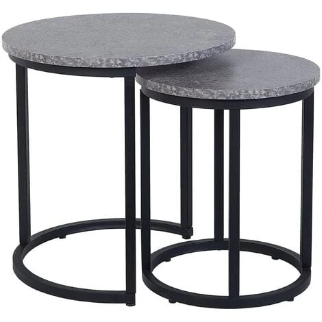 Industrial Modern Set Of 2 Nesting End Tables Metal Frame Concrete Effect Dixie 3 Industrial Modern Set Of 2 Nesting End Tables Metal Frame Concrete Effect Dixie