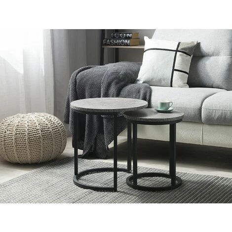 Industrial Modern Set Of 2 Nesting End Tables Metal Frame Concrete Effect Dixie 4 Industrial Modern Set Of 2 Nesting End Tables Metal Frame Concrete Effect Dixie - Image 2