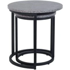 Industrial Modern Set Of 2 Nesting End Tables Metal Frame Concrete Effect Dixie 10 Industrial Modern Set Of 2 Nesting End Tables Metal Frame Concrete Effect Dixie -Living Room Furniture Store 13134533 4