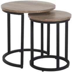 Rustic Modern Set Of 2 Nesting End Tables Metal Frame Dark Wood Dixie