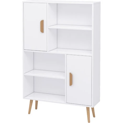 HOMCOM Free Standing Bookcase Shelves Unit Storage Cabinet W/ Two Doors White 3 HOMCOM Free Standing Bookcase Shelves Unit Storage Cabinet W/ Two Doors White