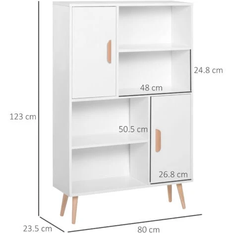 HOMCOM Free Standing Bookcase Shelves Unit Storage Cabinet W/ Two Doors White 4 HOMCOM Free Standing Bookcase Shelves Unit Storage Cabinet W/ Two Doors White - Image 2