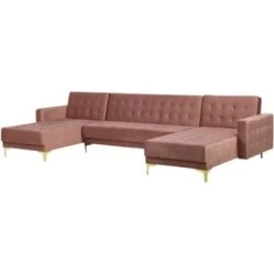 Modular U-Shaped Corner Sofa Bed 3 Seater 2 Chaises Pink Velvet Aberdeen -Living Room Furniture Store 13154328 4