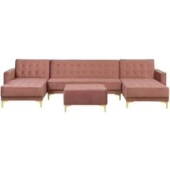 Modular U-Shaped Corner Sofa Bed 2 Chaises Ottoman Pink Velvet Aberdeen
