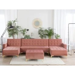 Modular U-Shaped Corner Sofa Bed 2 Chaises Ottoman Pink Velvet Aberdeen -Living Room Furniture Store 13154329 2