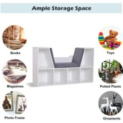 HOMCOM Bookcase Storage Reading Seat Unit Kids Adults Six Cubes Organiser White -Living Room Furniture Store 13765622 5